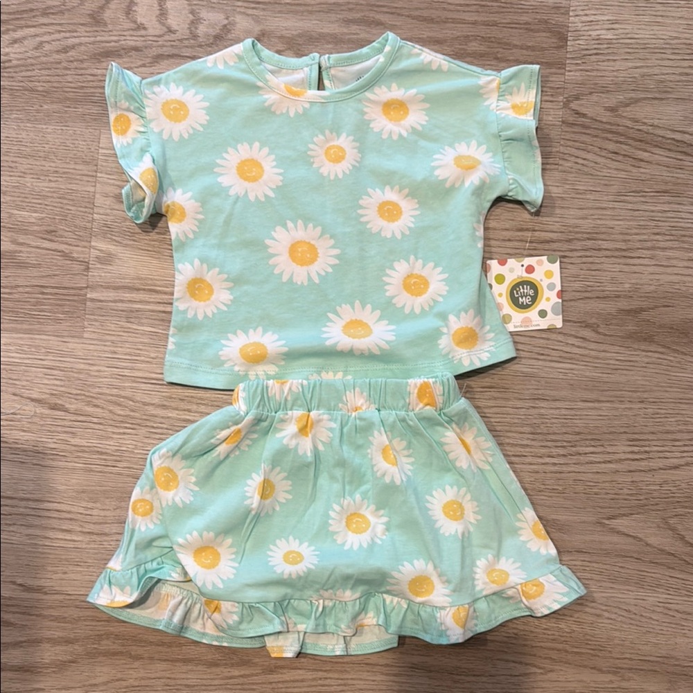 NWT Little Me 18M Daisy Print Ruffle Top & Skirt Set